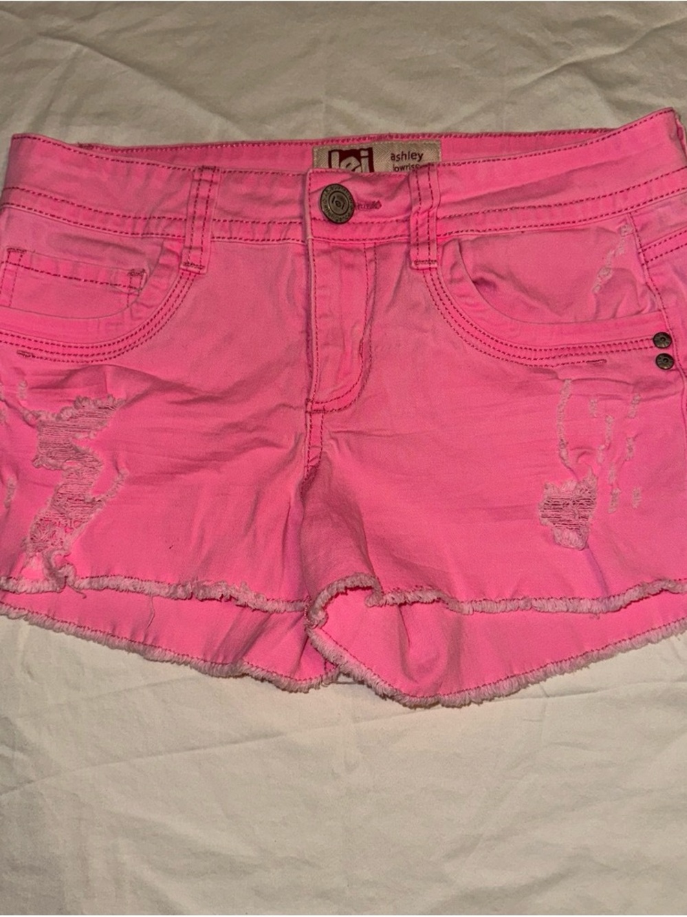 lei Bright Pink Distressed Denim Jean Shorts - Women's